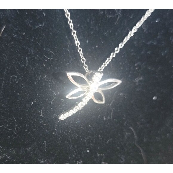 925 Sterling Silver Necklace 18" w fine Silver Dragonfly Pendant Cubic Zirconia - Picture 15 of 16